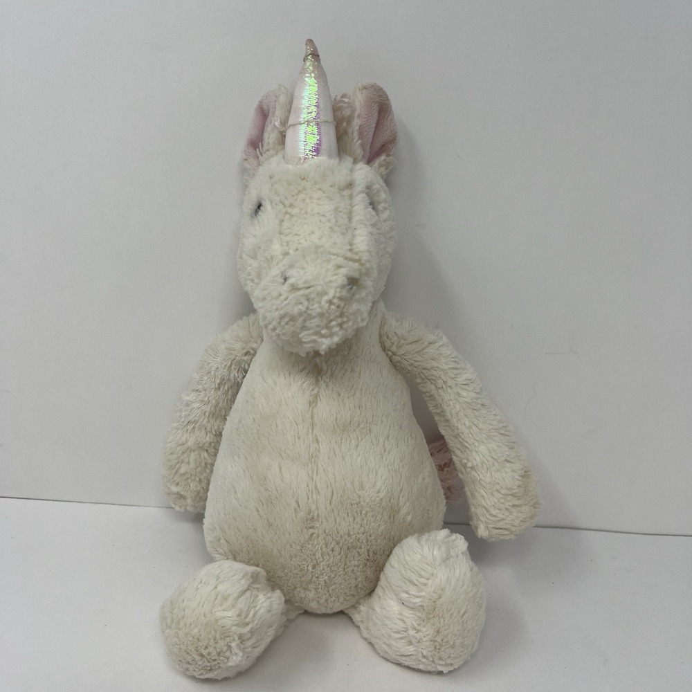 Jellycat Bashful Unicorn Plush 10 Inch Pink Cream Shimmer Horn Rare